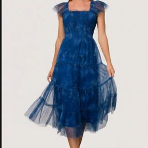 Baltic Born Clementine Blue Floral Tiered Square-Neck Midi Dress